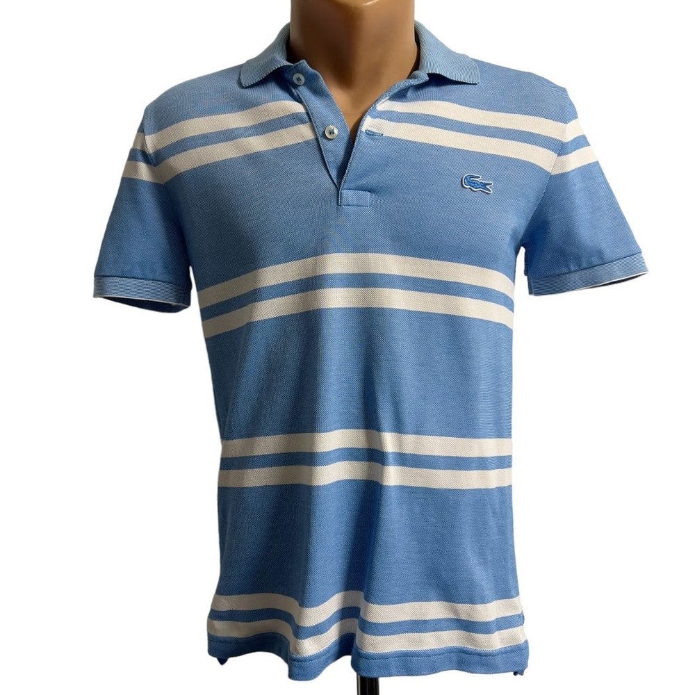 Men’s Lacoste regular fit stripe t-shirt polo blue cotton sz S (3)